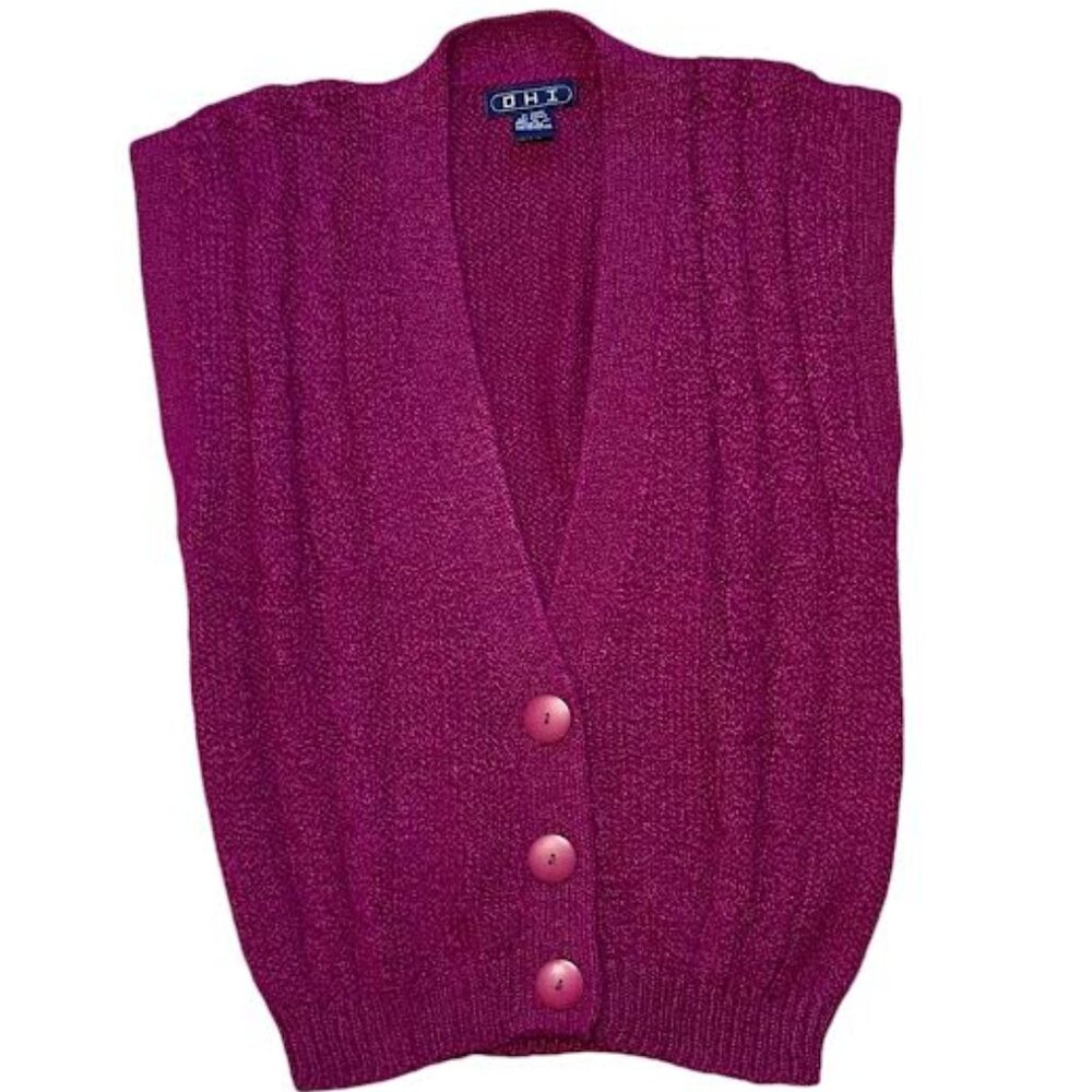 OHI Vintage Chunky Sweater Vest, Magenta, Size M